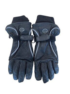 Harley Davidson Full Finger Men's Black Leather Riding Gloves Strap Size M
